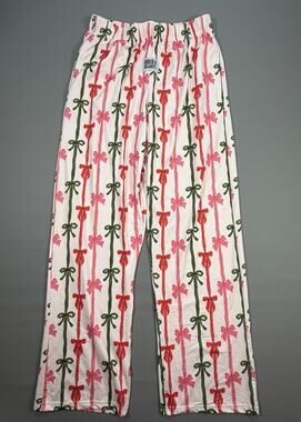 Brief Insanity Lounge Pants Women's Medium - Pink Red Green Bow Ribbon Print NWT